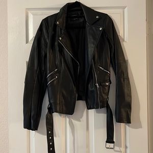 Zara Black and Silver Leather Jacket, Women’s Size S